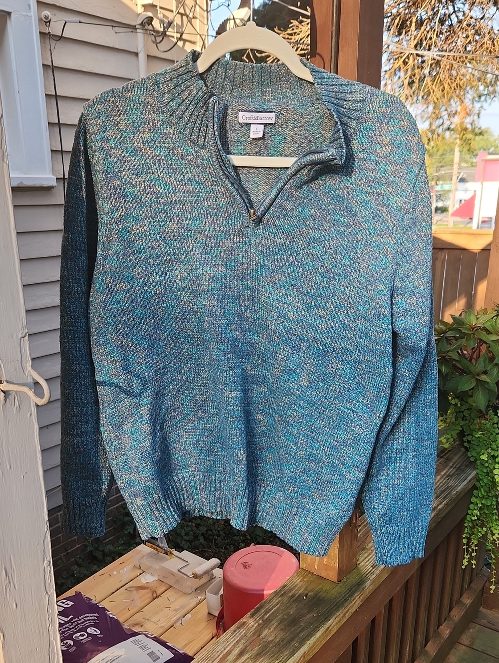 croft & barrow Woman's Teal Marled Zip-Neck Sweater